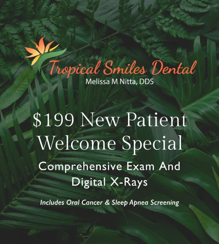 $199 New Patient Welcome Special graphic from Tropical Smiles Dental